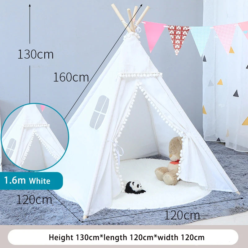 1.6m/1.3m Kid Tent Indoor Play House Wigwam for Child Portable Child Tipi Tents Teepee Toddler Ball Pit Girl Castle Play Room