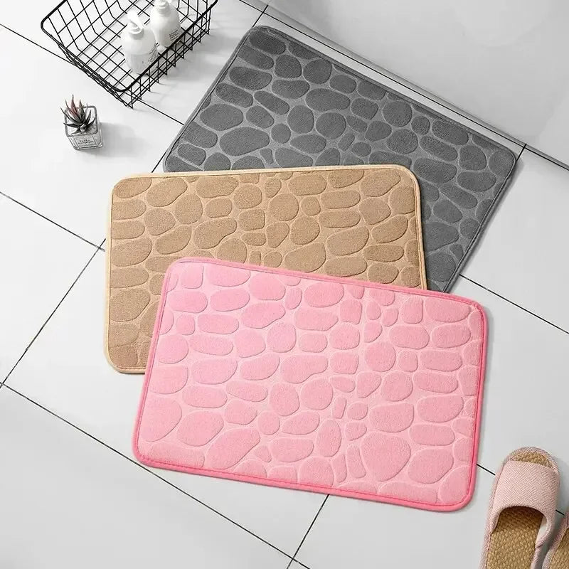 1pc Memory Foam Embossed Velvet Carpet Bathroom Living Room Non-Slip Mat Cobblestone Floor Mat Home Furnishings