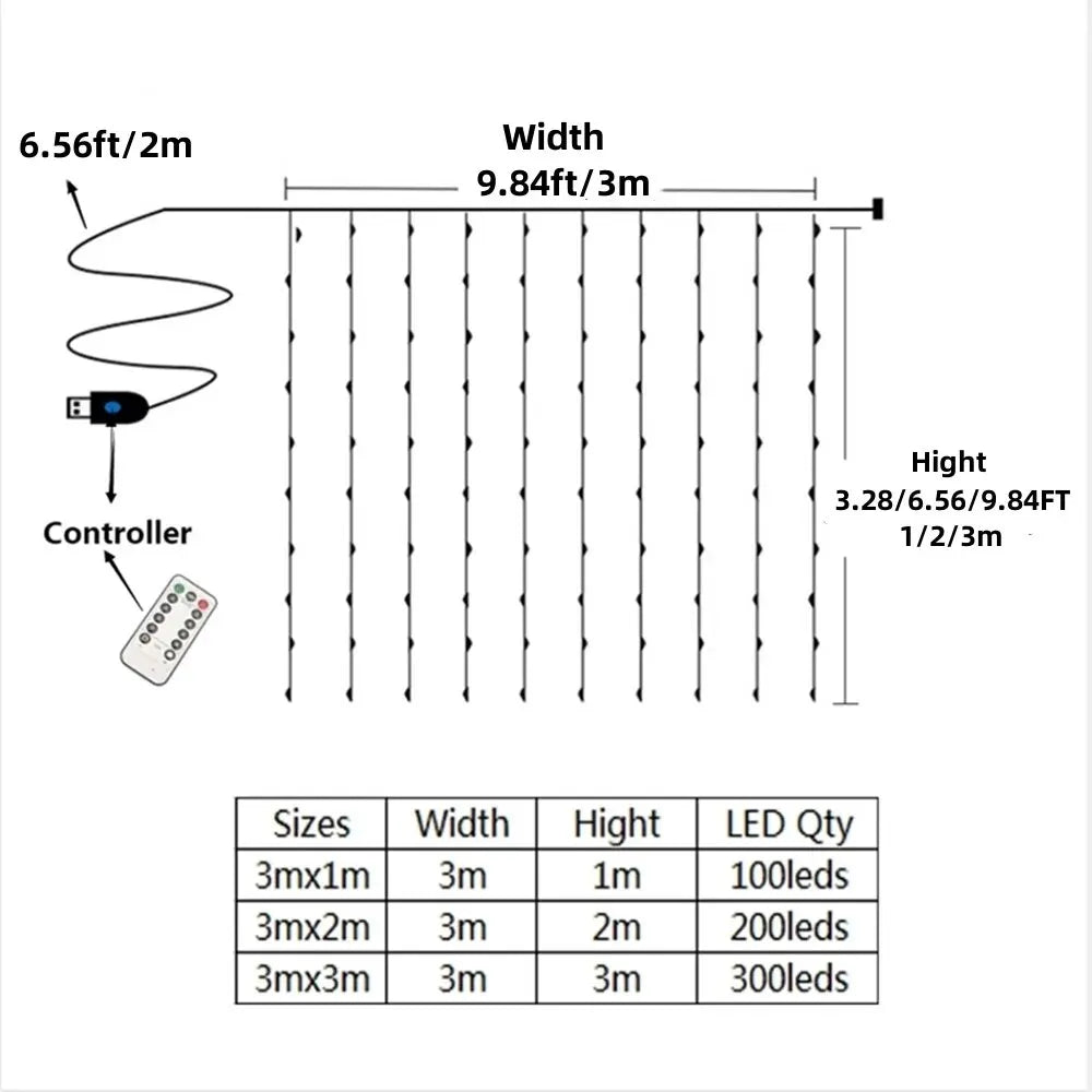 1pc USB 3x3/3*2/3*1 LED Curtain Bedroom Lights Christmas Garland Fairy Light Festoon Wedding Home Bedroom Decoration Lighting