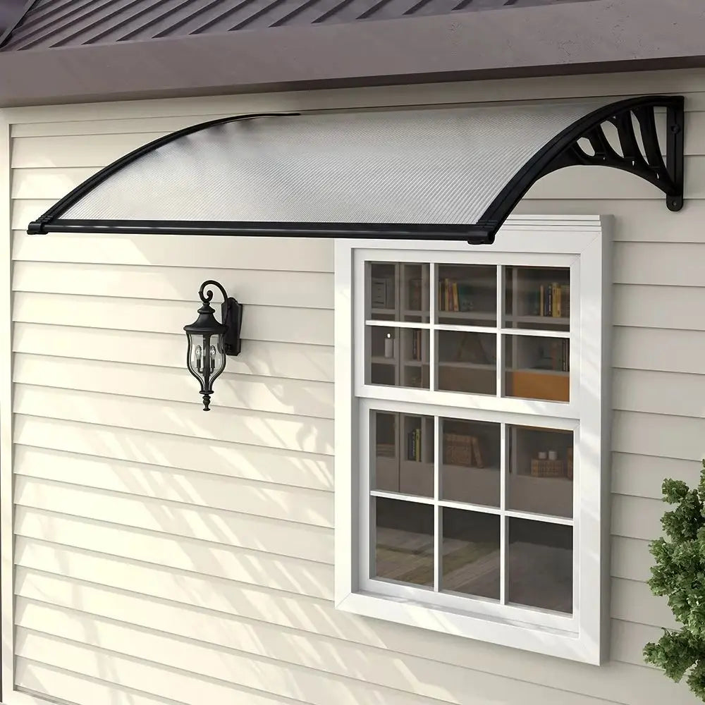 Door Canopy Awning Window Rain Snow Shelter Curved Sheet, Black 120CM