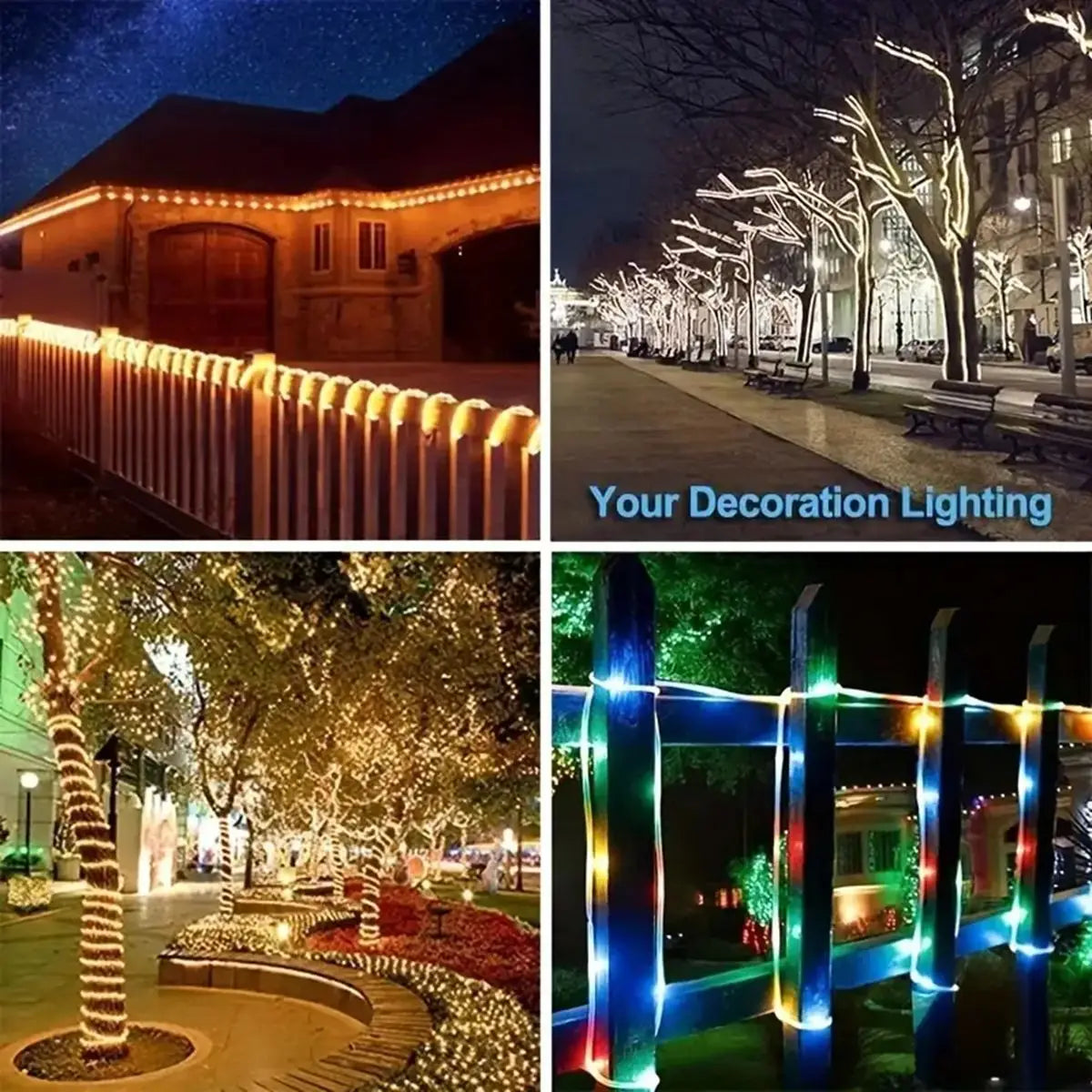 1pc Solar LED String Light 50LED Tube Rope String Lights With 8 Modes Outdoor Waterproof Tube Solar Fence Lights For Home Decor