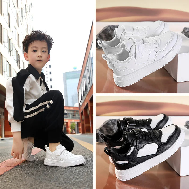 Children Sneaker Boys Casual Shoes Black Leather Flat Student Walking Shoes Non-slip Girl Lightweight Sports Tennis Footwear