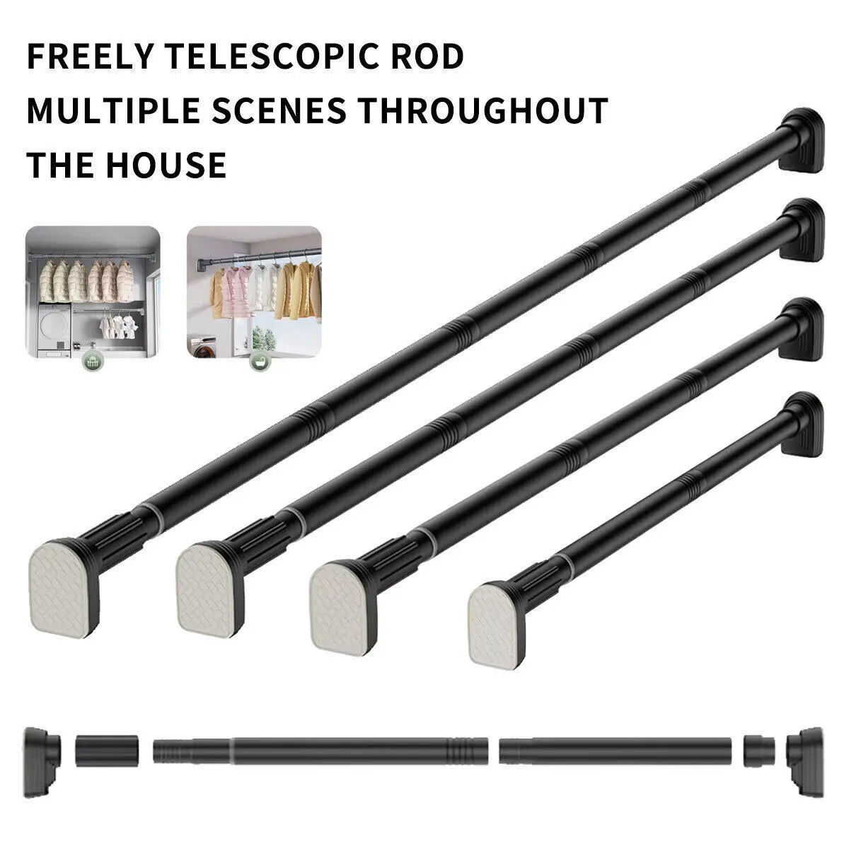 Heavy Duty Extendable Telescc Shower Curtain Pole Rail Rod Bath Door Window