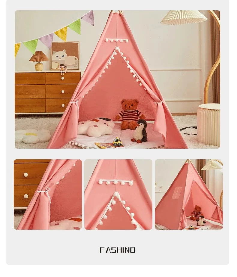 1.6m/1.3m Kid Tent Indoor Play House Wigwam for Child Portable Child Tipi Tents Teepee Toddler Ball Pit Girl Castle Play Room