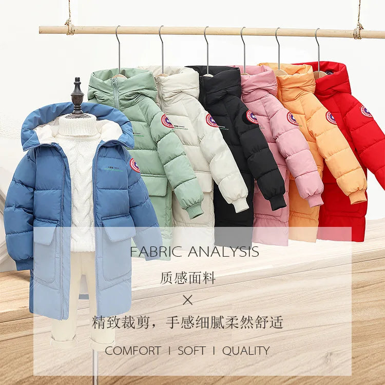 2-10 Years Autumn Winter Boys Jacket Solid Color Long Style Keep Warm Hooded Coat For Kids Children Birthday Present