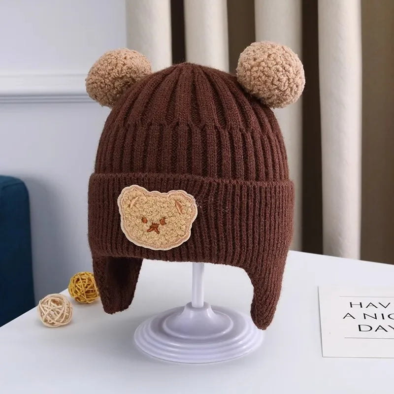 Baby wool hat cute bear ear protection hat children winter thickened warm knitted Korean version of the baby hat