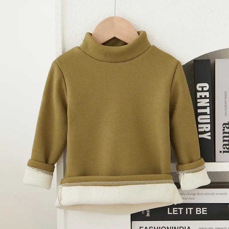 Children's Long Sleeve T-shirt Half High Collar Solid Color Versatile Stylish Top For Autumn/winter Suitable For Boys Girls