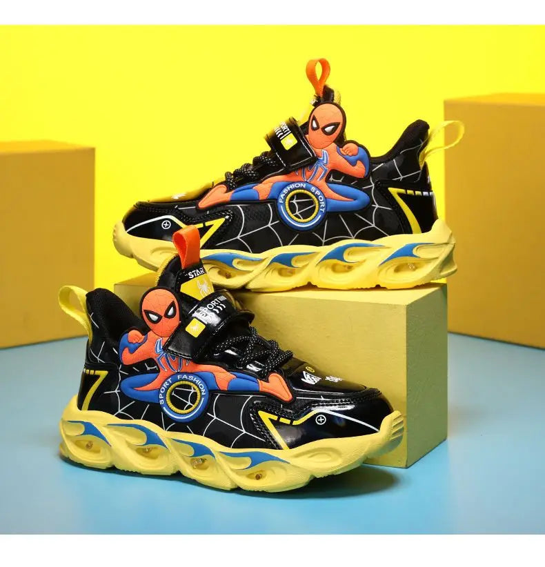 Disney Boys Shoes LED Lights Cartoon Autumn Children's Sports Shoes Leather Non-slip Children's Running Shoes Sneaker Size 25-35