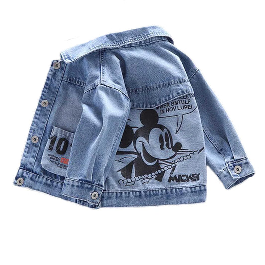 Disney Boys and Girls Mickey Denim Jacket Coat Children's Cotton Coat Cartoon Cute Long Sleeve Fashion Denim Coat