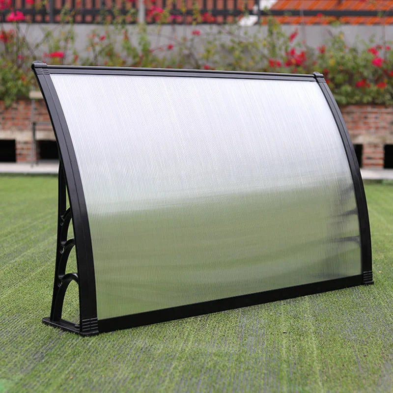 Door Canopy Awning Window Rain Snow Shelter Curved Sheet, Black 120CM