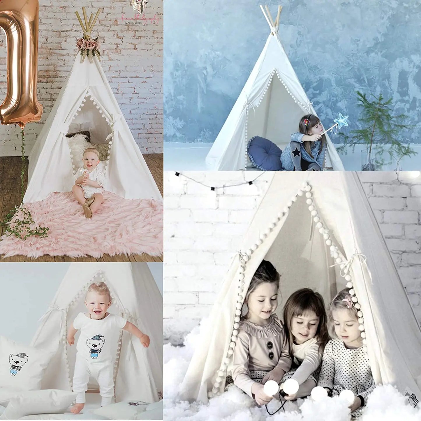 1.6m/1.3m Kid Tent Indoor Play House Wigwam for Child Portable Child Tipi Tents Teepee Toddler Ball Pit Girl Castle Play Room