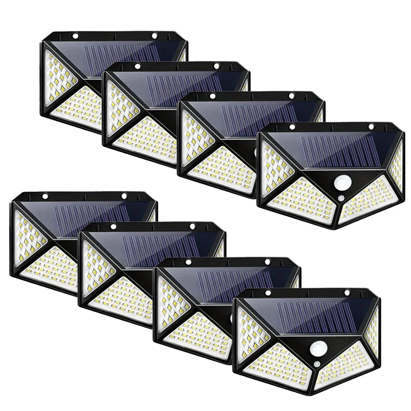 1/2/4/6/8pcs,Solar Outdoor Lighting Porch Light, 100LEDs Courtyard Garden Wall Light, Super Bright Home Guide Light