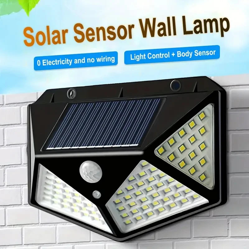 1/2/4/6/8pcs,Solar Outdoor Lighting Porch Light, 100LEDs Courtyard Garden Wall Light, Super Bright Home Guide Light