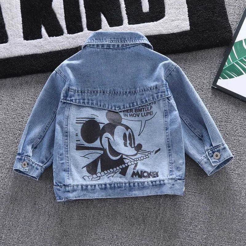 Disney Boys and Girls Mickey Denim Jacket Coat Children's Cotton Coat Cartoon Cute Long Sleeve Fashion Denim Coat