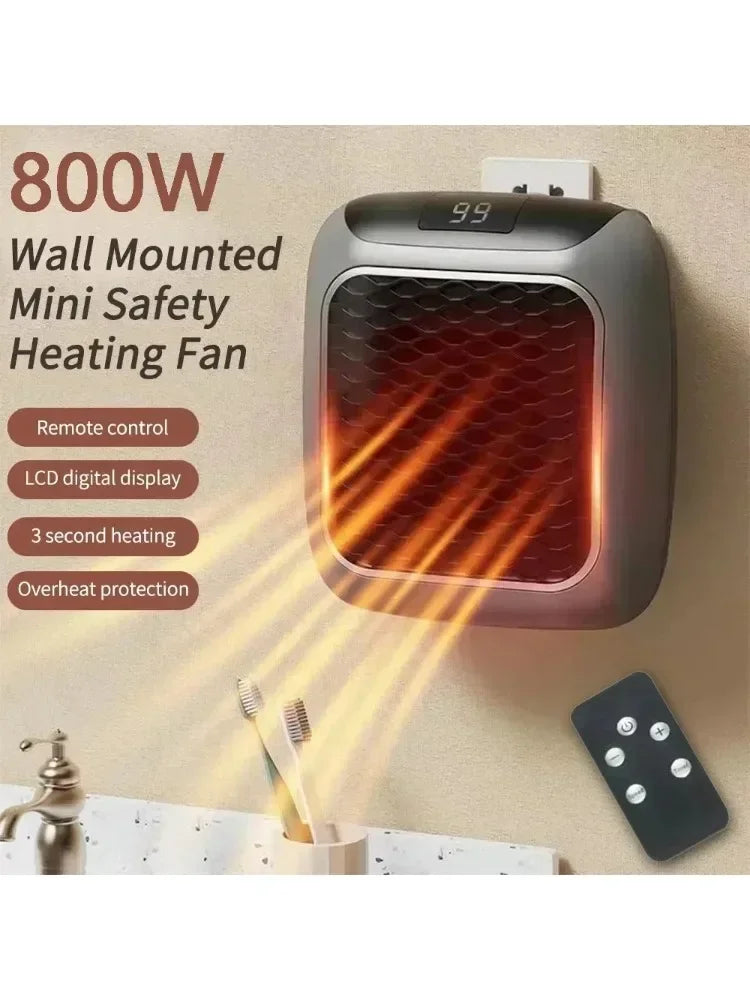 Portable Mini Heater for Home Small Bathroom 800w Wall-mounted Small intelligent bathroom Warm Home Student dormitories