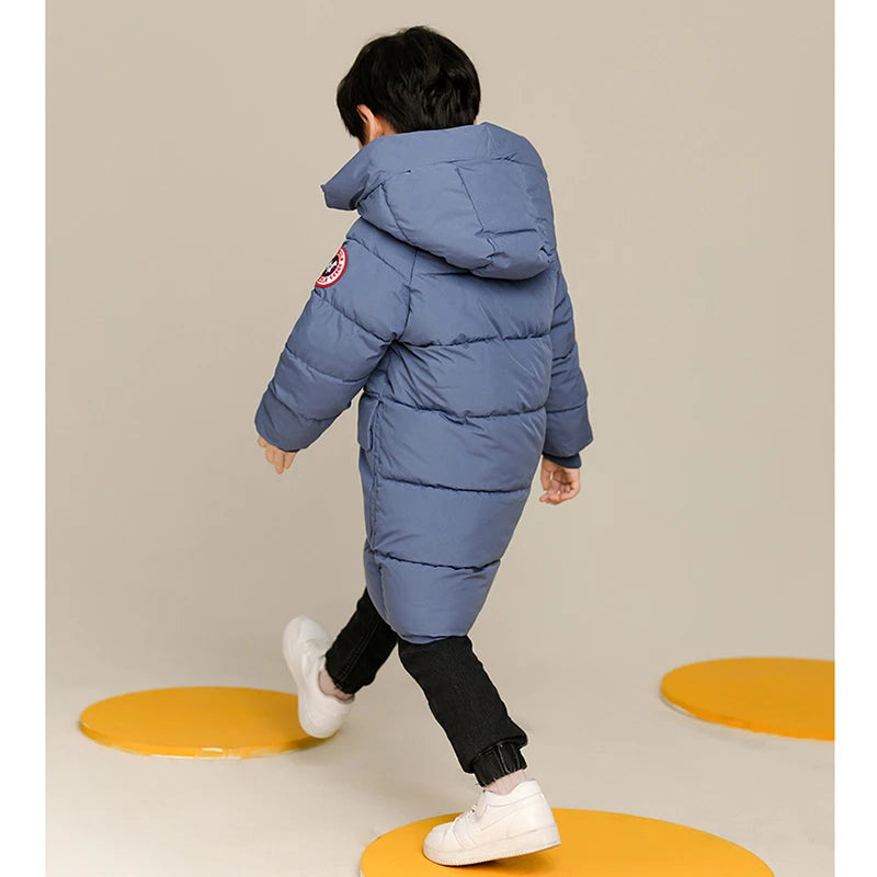 2-10 Years Autumn Winter Boys Jacket Solid Color Long Style Keep Warm Hooded Coat For Kids Children Birthday Present