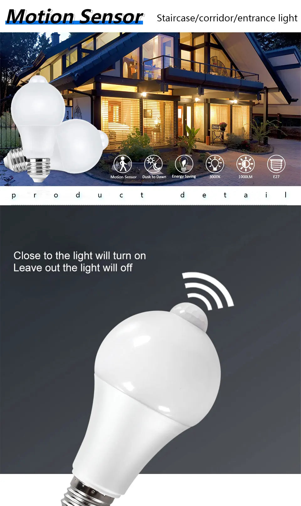 E27 LED PIR Motion Sensor Light Bulb 15W 18W Outdoor Lighting Human Induction Bulb Lamp For Living Room Bedroom Corridor Garage