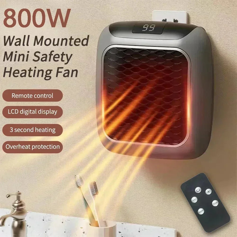 Portable Mini Heater for Home Small Bathroom 800w Wall-mounted Small intelligent bathroom Warm Home Student dormitories