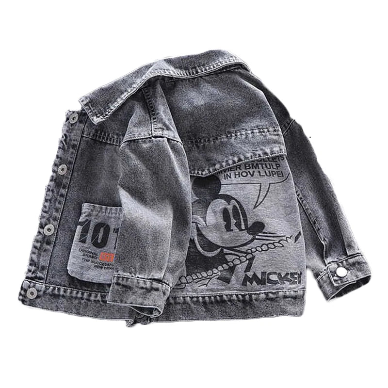 Disney Boys and Girls Mickey Denim Jacket Coat Children's Cotton Coat Cartoon Cute Long Sleeve Fashion Denim Coat