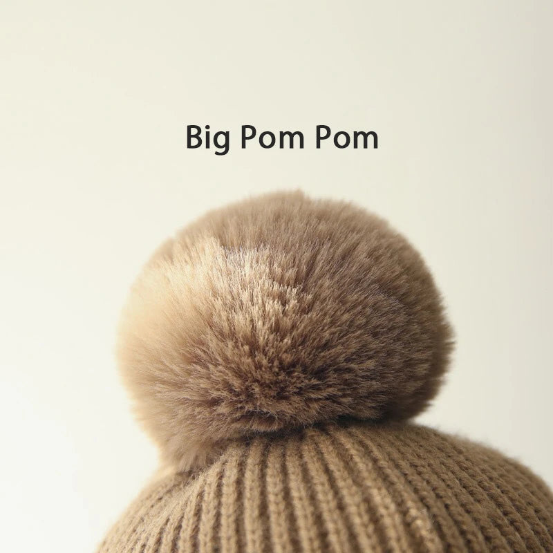 2-8T Baby Hat Big Pompom Beanie with Earflap Wool Plush Children Knitted Cap for Girls Boys Winter Thick Warm Kids Accessories