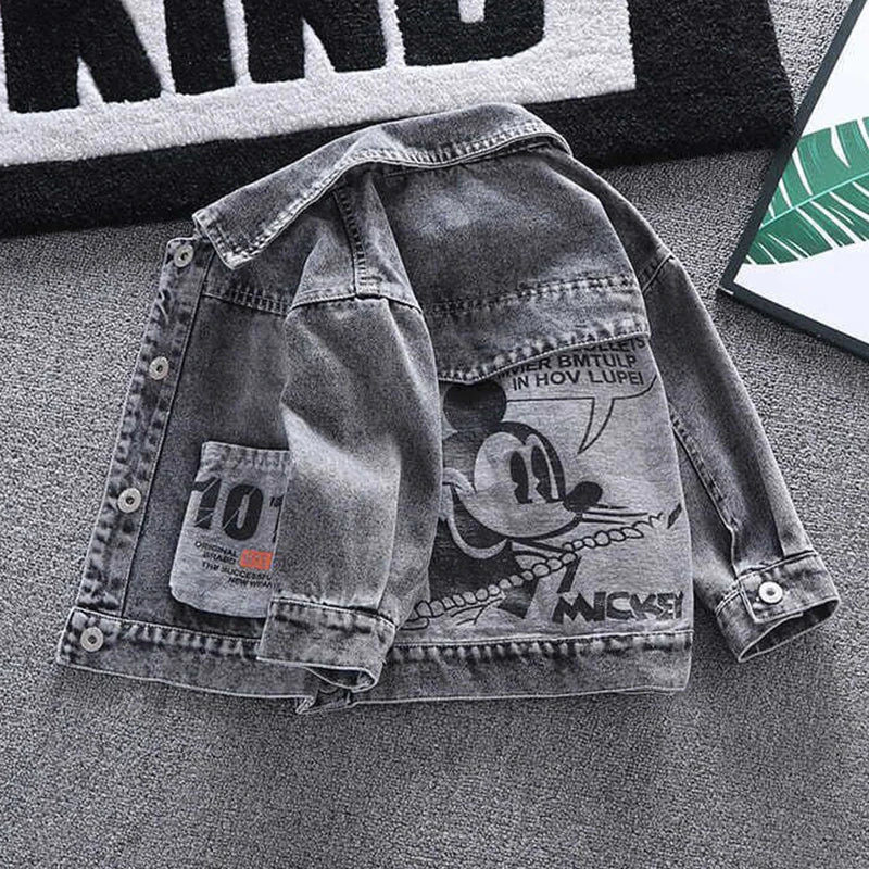 Disney Boys and Girls Mickey Denim Jacket Coat Children's Cotton Coat Cartoon Cute Long Sleeve Fashion Denim Coat