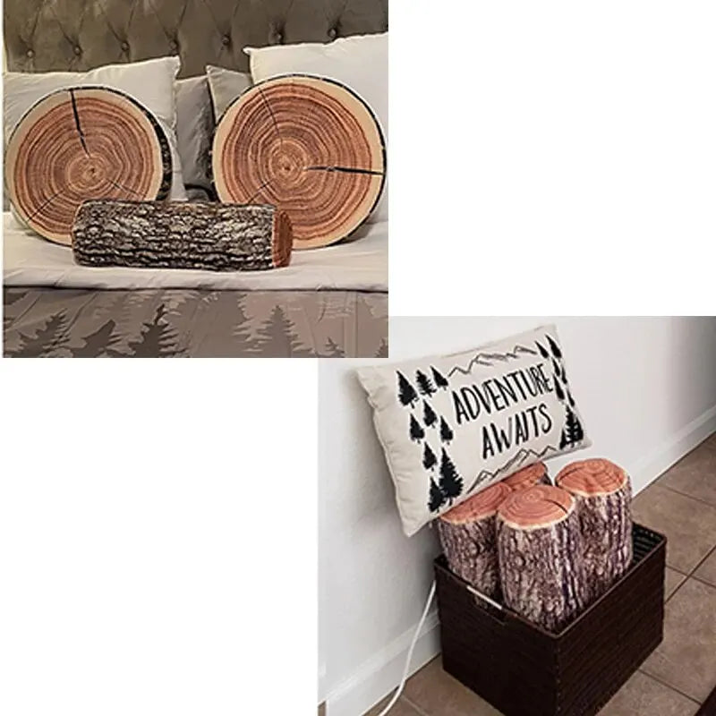 2PS Decorative Round Throw Pillow, 3D Digital Print Comfortable Kids Funny Log Pillow Cylinder Floor Cushion for Home