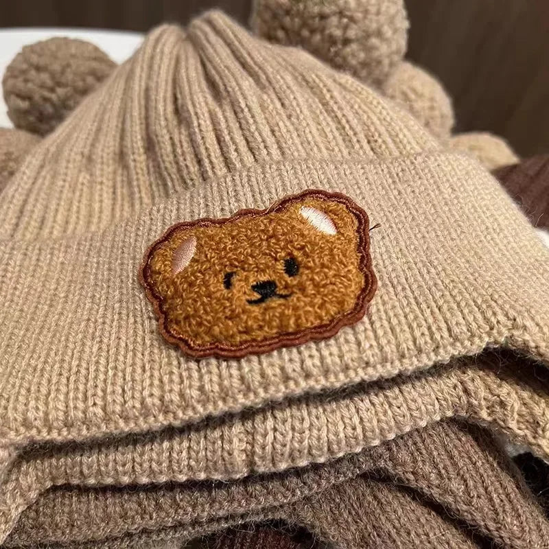 Baby wool hat cute bear ear protection hat children winter thickened warm knitted Korean version of the baby hat