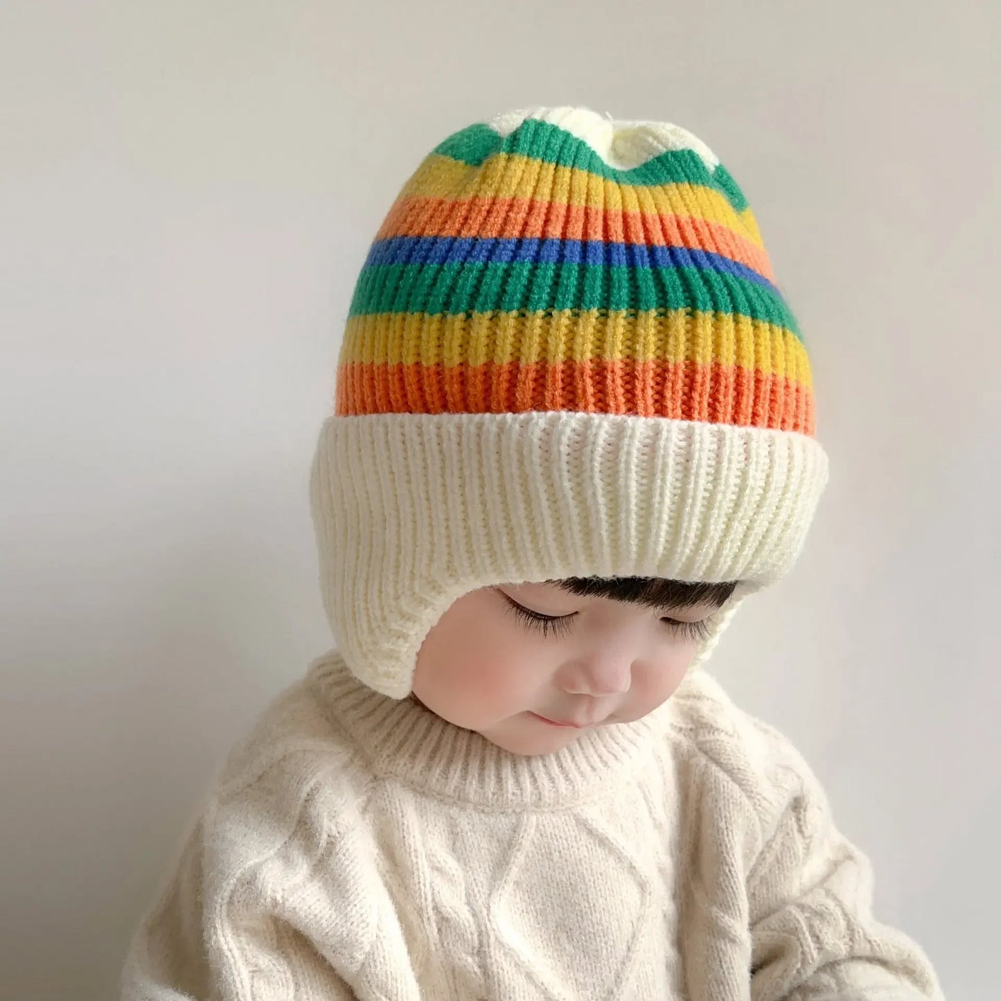 Baby wool hat cute bear ear protection hat children winter thickened warm knitted Korean version of the baby hat