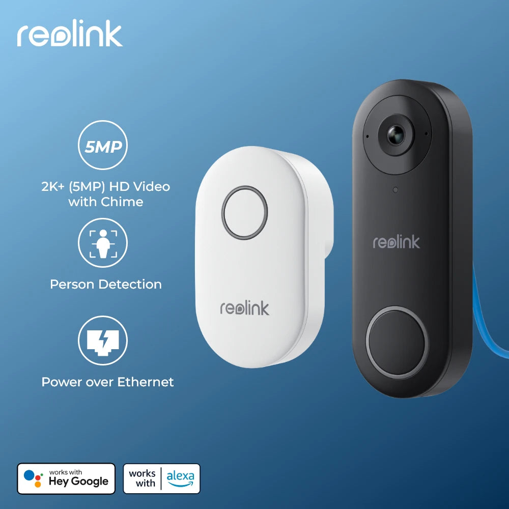 Reolink 5MP PoE Video Doorbell Smart Home Video Intercom Person Detection 180° Wide Angle 2 Way Audio Wired Door Bell with Chime