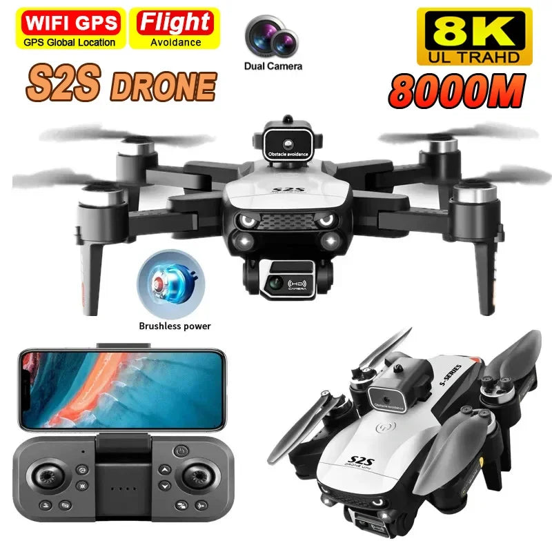 Replace Dji S2S Brushless Drone 4k Profesional 8K HD Dual Camera Obstacle Avoidance Aerial Photography Foldable Quadcopter Toy