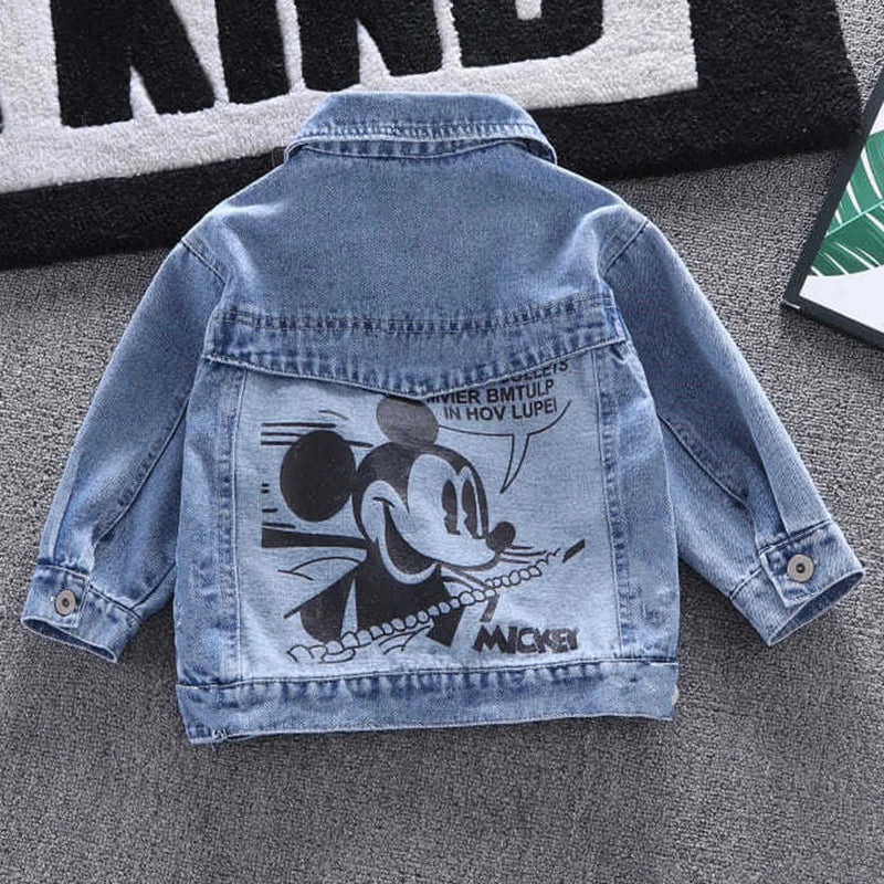 Disney Boys and Girls Mickey Denim Jacket Coat Children's Cotton Coat Cartoon Cute Long Sleeve Fashion Denim Coat