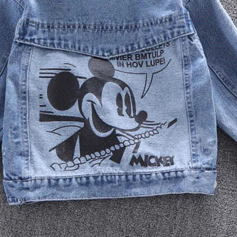 Disney Boys and Girls Mickey Denim Jacket Coat Children's Cotton Coat Cartoon Cute Long Sleeve Fashion Denim Coat