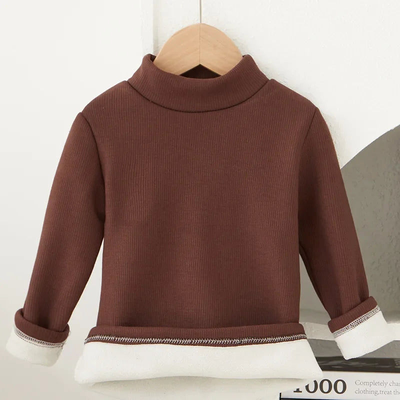 Children's Long Sleeve T-shirt Half High Collar Solid Color Versatile Stylish Top For Autumn/winter Suitable For Boys Girls