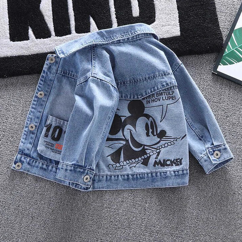 Disney Boys and Girls Mickey Denim Jacket Coat Children's Cotton Coat Cartoon Cute Long Sleeve Fashion Denim Coat