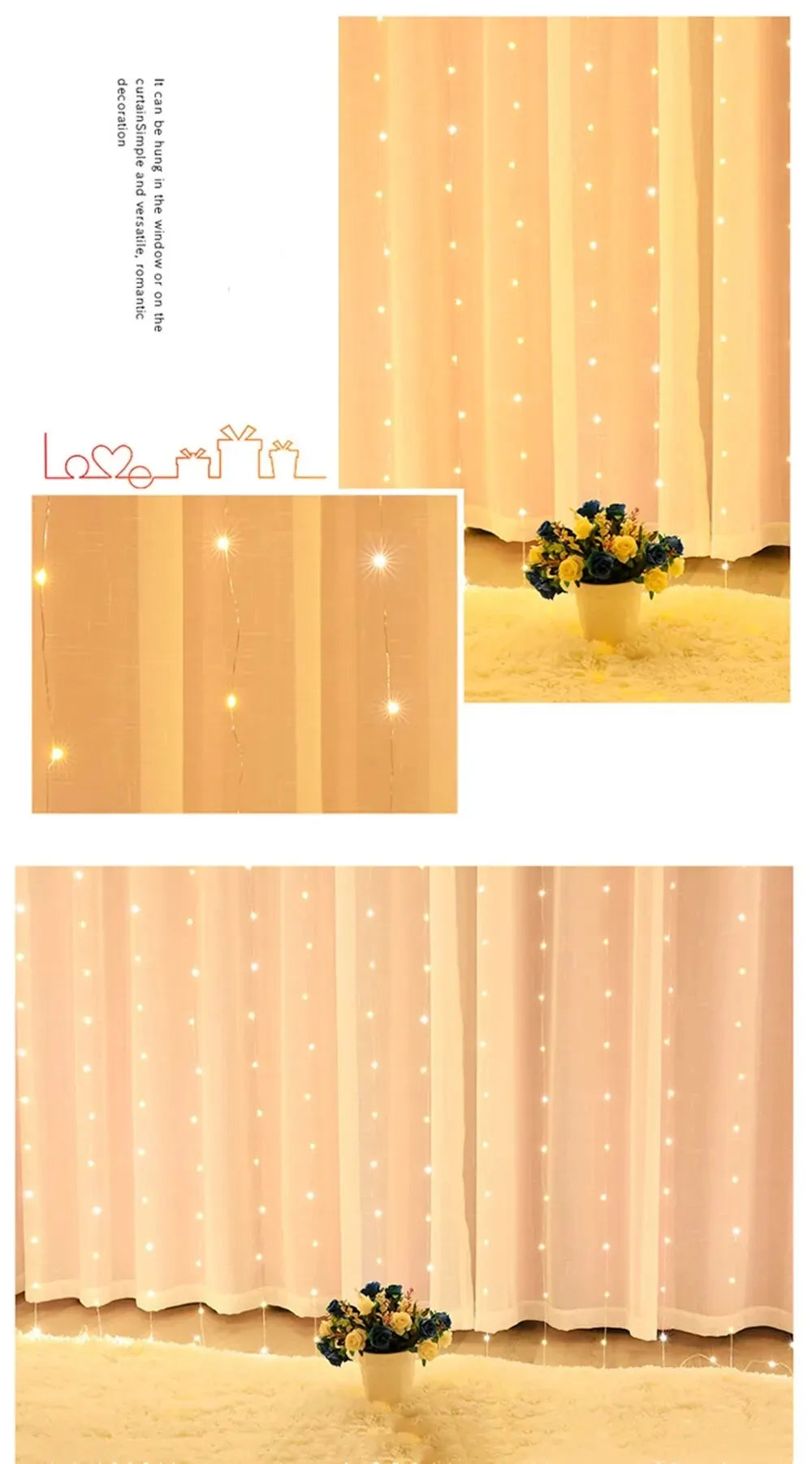 1pc USB 3x3/3*2/3*1 LED Curtain Bedroom Lights Christmas Garland Fairy Light Festoon Wedding Home Bedroom Decoration Lighting