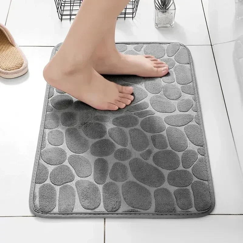 1pc Memory Foam Embossed Velvet Carpet Bathroom Living Room Non-Slip Mat Cobblestone Floor Mat Home Furnishings