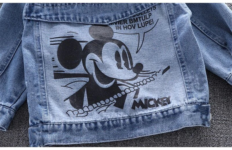 Disney Boys and Girls Mickey Denim Jacket Coat Children's Cotton Coat Cartoon Cute Long Sleeve Fashion Denim Coat